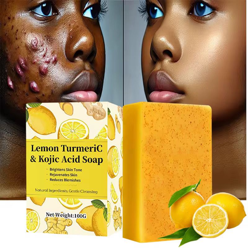 organic herbal lemon tumeric and kojic acid soap good for acne and darkspot treatment