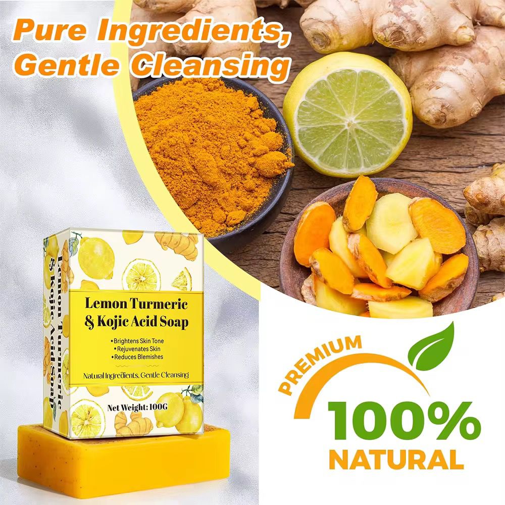 organic herbal lemon tumeric and kojic acid soap good for acne and darkspot treatment