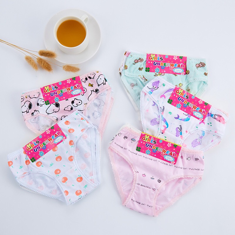 6Pcs Girls' Panty Children Girls Underwear Baby Girl Lace Panty Kids Cute Bright Polyester Blend Panties Mixed Size 2-4Years