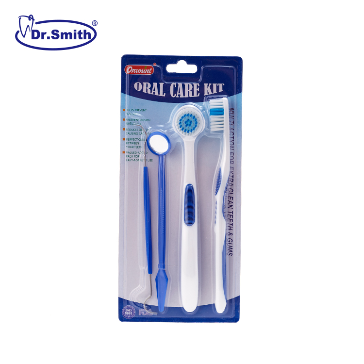 ORALMINT 4pc Oral Care Kit - Toothbrush, Tongue Cleaner, Dental Floss & cover