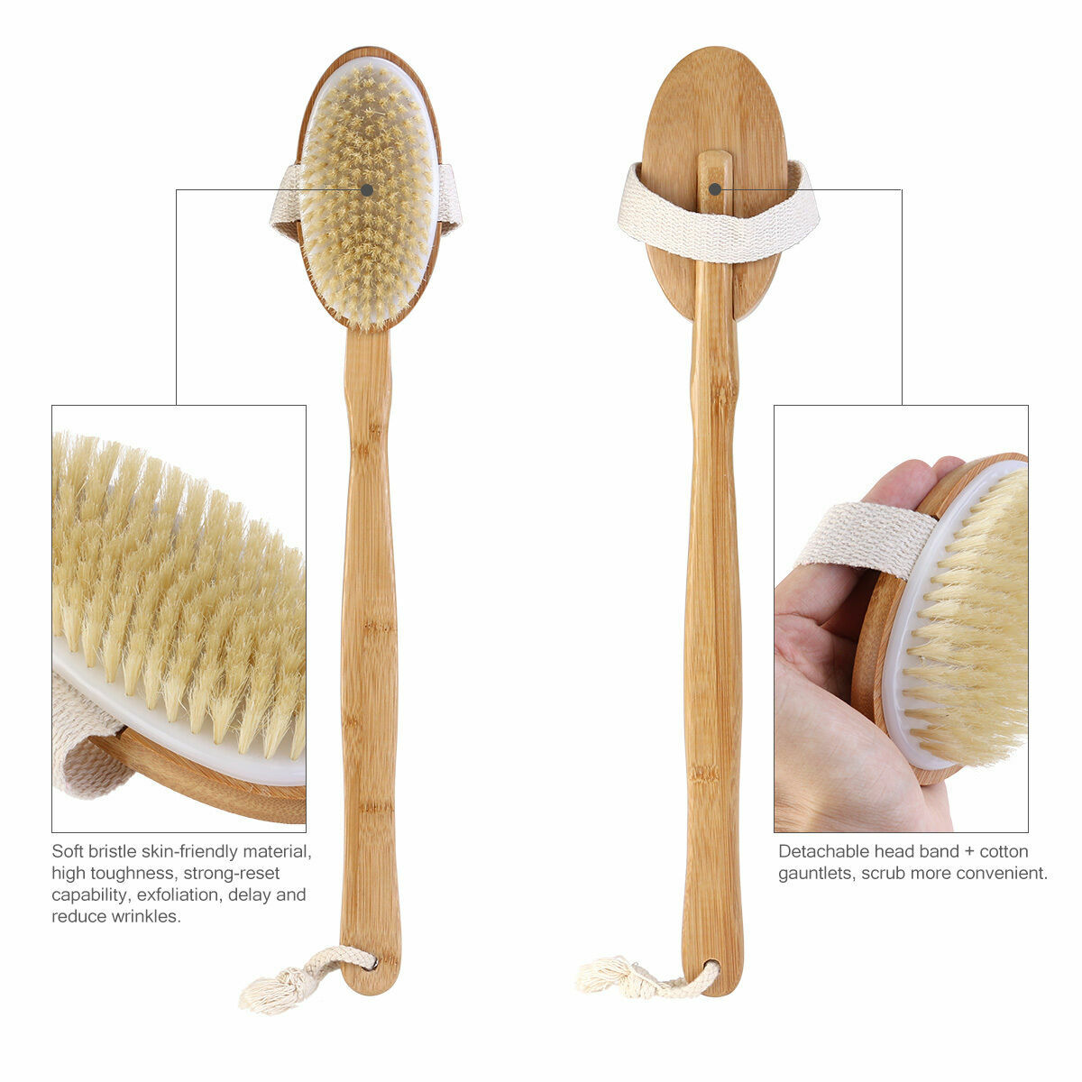 2pcs Bath Brush Body Brush Sponge Bath Brush Long Handle Brush Long Wooden Handle Range Body Shower Brush Scrubber Spa Bathroom Body Brush