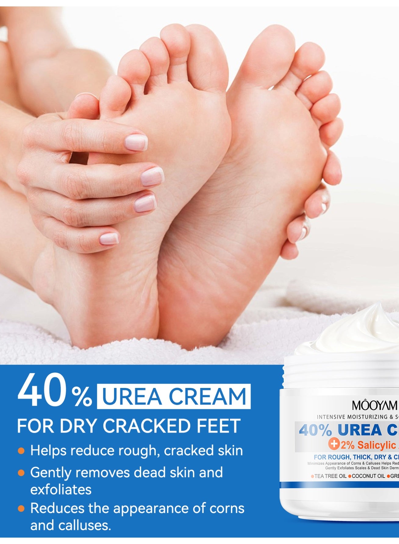 Urea Cream with 2% Salicylic Acid Intensive Moisturizing and Softening Treatment with Tea Tree Oil Coconut Oil Green Tea and Aloe for Rough Thick Dry and Cracked Skin