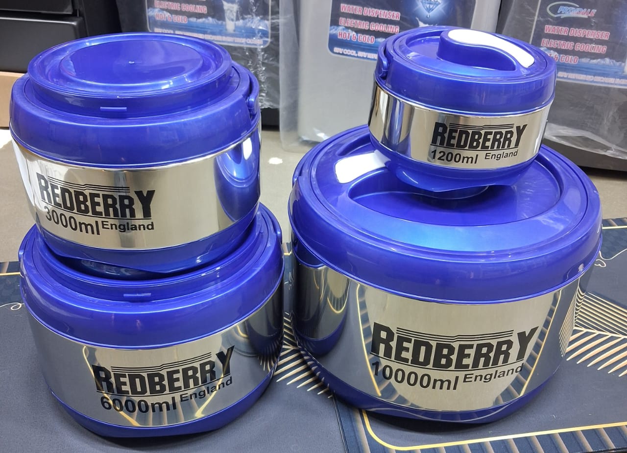 Redberry stello hotpots 4pcs stainless steel insulated Redberry Stello Hotpots with lids capacity 1200ml, 3000ml, 6000ml and 10,000ml redberry stello stainless steel insulated hot pot set of 4pcs