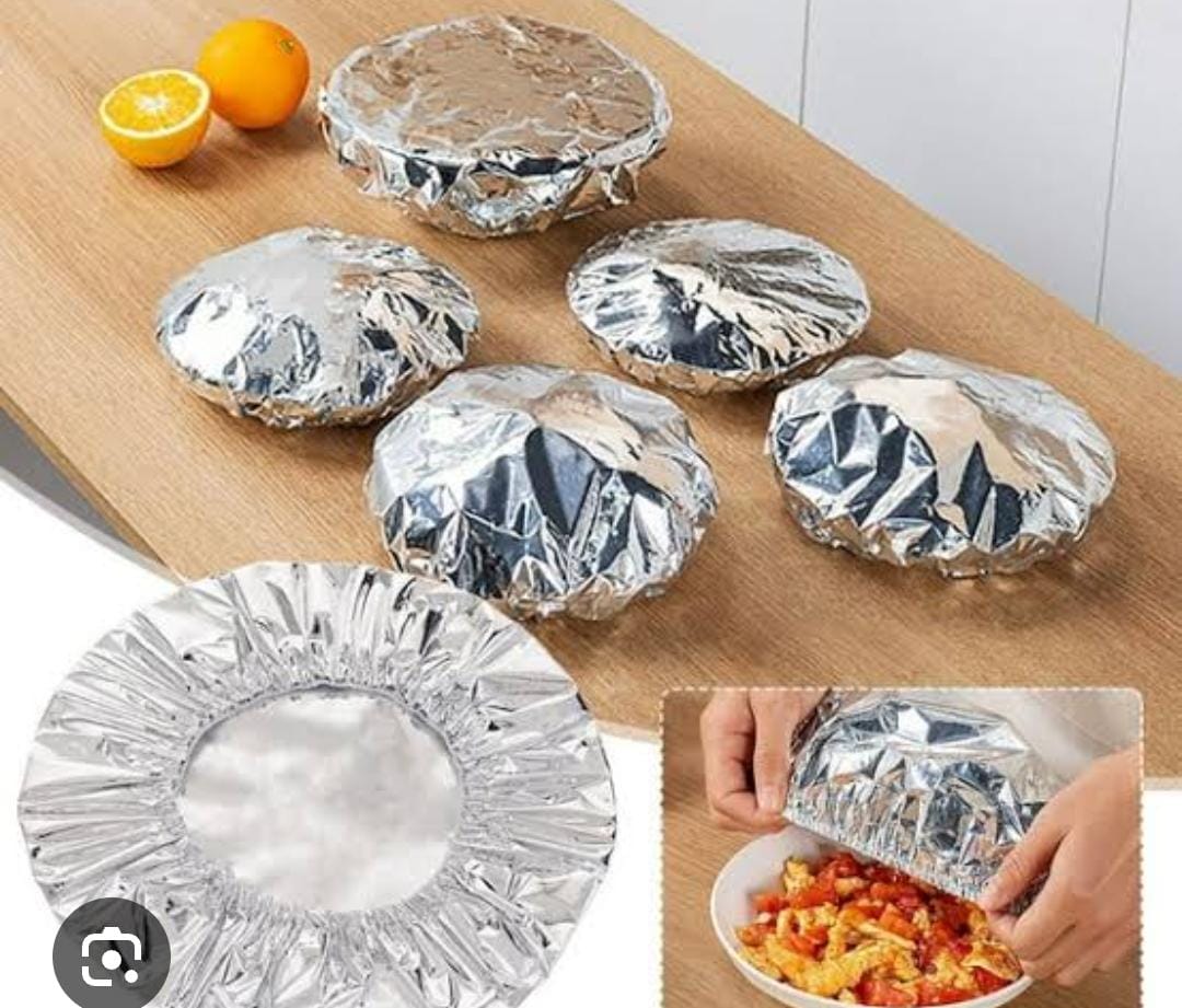 Reusable 10pcs Aluminum film foil  food covers. Heavy Duty Thermal Elastic Plate & Bowl Covers for Food Storage, Meal Prep, Picnics, and BBQ – Eco-Friendly Plastic Wrap Alternative. Aluminum foil bowl
