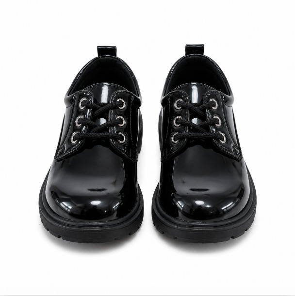 Shiny Classic Black Oxford School Shoes for Boys & Girls | Unisex Formal School Shoes | Durable Leather-Look School Shoes for Boy, Girl & Child | Comfortable, Non-Slip, Lightweight Uniform Shoes