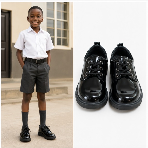 Shiny Classic Black Oxford School Shoes for Boys & Girls | Unisex Formal School Shoes | Durable Leather-Look School Shoes for Boy, Girl & Child | Comfortable, Non-Slip, Lightweight Uniform Shoes