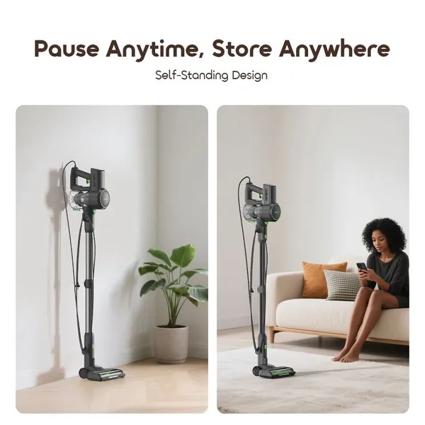 oraimo CordForce Plus Corded Stick Vacuum 500W Motor 500W Powerful Motor  40W Electric Brush  Self-standing Design 6m Cord & Multi-Clean Accessories