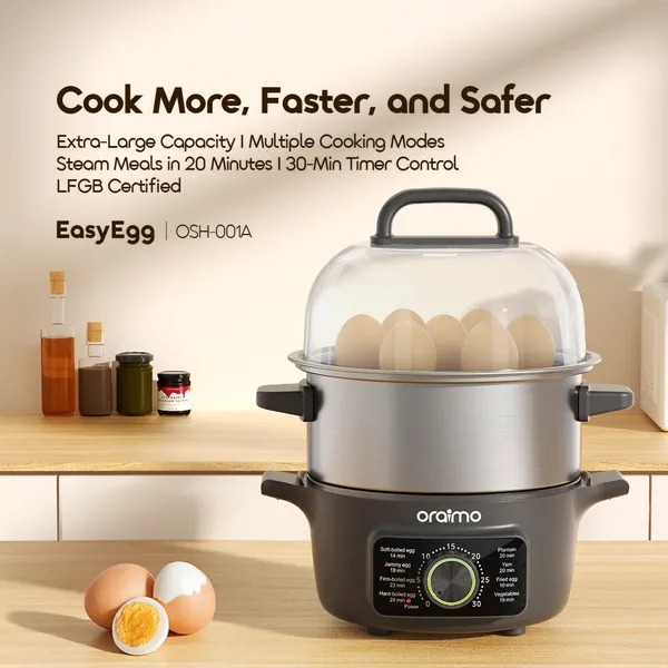 oraimo EasyEgg Double-layer electric egg Egg Steamer  Energy Saving High-Efficiency  Rapid Cooking-Boils in 3 Mins  Multi-Functional Cooking  Precise Timing