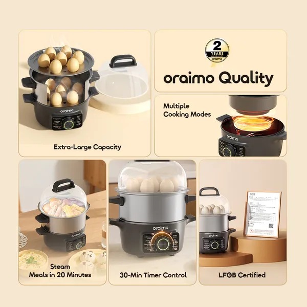 oraimo EasyEgg Double-layer electric egg Egg Steamer  Energy Saving High-Efficiency  Rapid Cooking-Boils in 3 Mins  Multi-Functional Cooking  Precise Timing