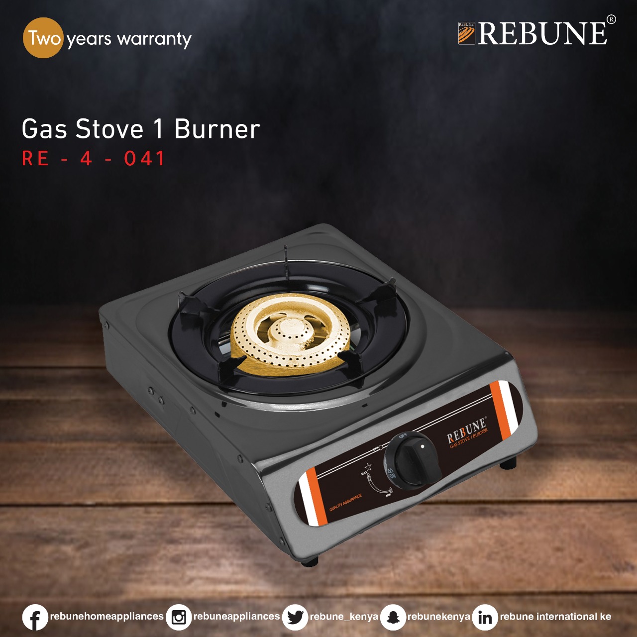 🔥 Rebune Single Burner Gas Stove – RE-4-041 🔥 Cook with confidence using this compact and efficient single-burner gas stove. Perfect for small kitchens, hostels, offices, outdoor cooking, and as a