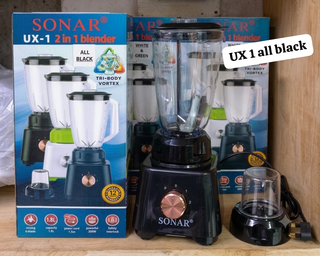 🔥 Sonar UX-1 2-in-1 Blender – Powerful, Stylish & Efficient Upgrade your kitchen with the Sonar UX-1 All Black 2-in-1 Blender, designed to make blending, grinding, and food preparation quick and eff
