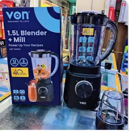 🔥 VON 1.5L Blender with Mill – Powerful 2-in-1 Kitchen Companion Blend, grind, and prepare your favorite recipes effortlessly with the VON 1.5L Blender + Mill. Designed with a powerful motor and dur