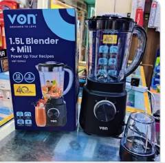 🔥 VON 1.5L Blender with Mill – Powerful 2-in-1 Kitchen Companion Blend, grind, and prepare your favorite recipes effortlessly with the VON 1.5L Blender + Mill. Designed with a powerful motor and dur
