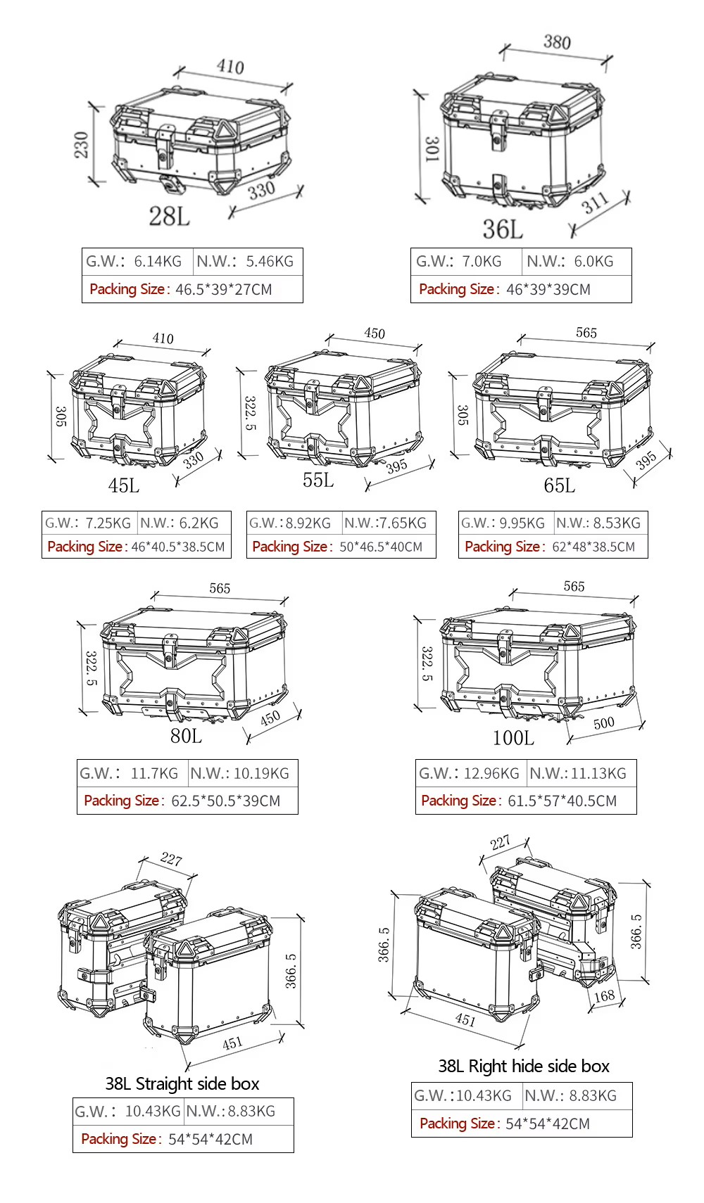 Aluminum Trunk 55L Motorcycle Top Case Waterproof Luggage Storage Tour Tail Box