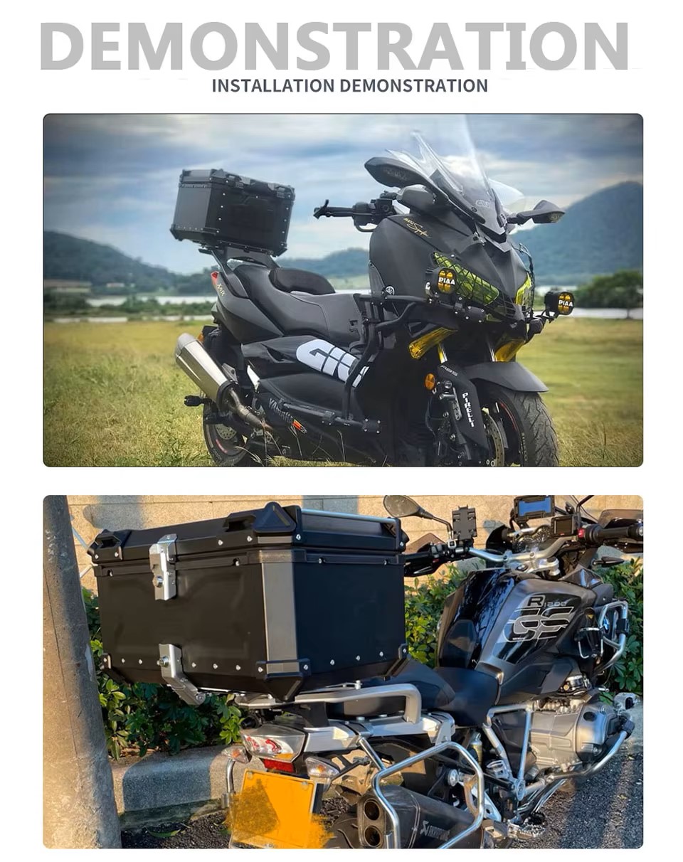 Aluminum Trunk 55L Motorcycle Top Case Waterproof Luggage Storage Tour Tail Box