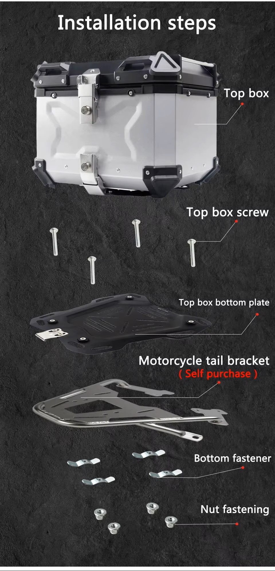 Aluminum Trunk 55L Motorcycle Top Case Waterproof Luggage Storage Tour Tail Box