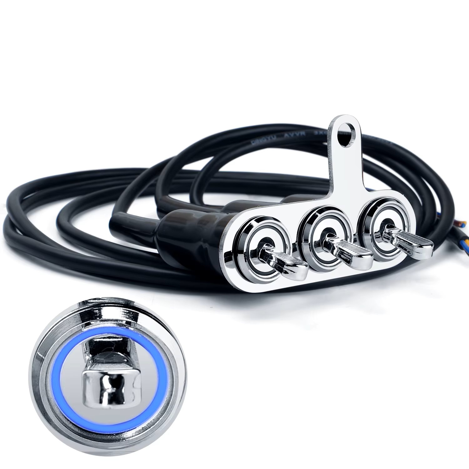 3-in-1 Stainless Steel Rocker Switch with Blue LED-Motorcycle Lights Flashing Control, Night Rider Switch
