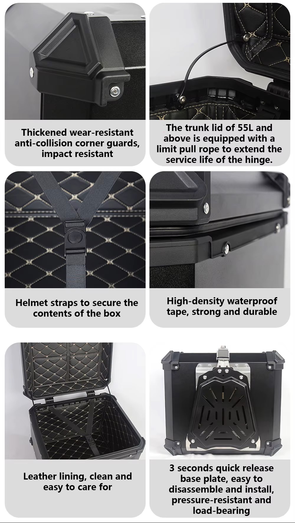 Aluminum Trunk 55L Motorcycle Top Case Waterproof Luggage Storage Tour Tail Box