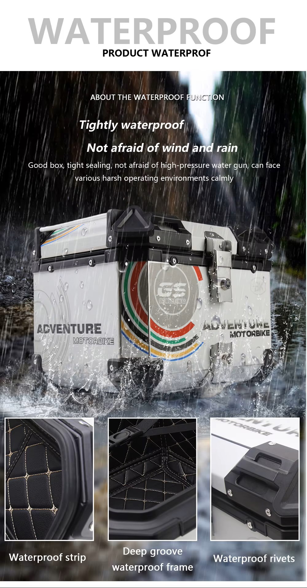 Aluminum Trunk 55L Motorcycle Top Case Waterproof Luggage Storage Tour Tail Box