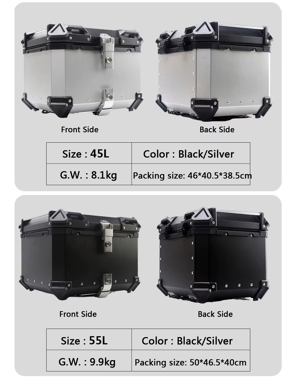 Aluminum Trunk 55L Motorcycle Top Case Waterproof Luggage Storage Tour Tail Box
