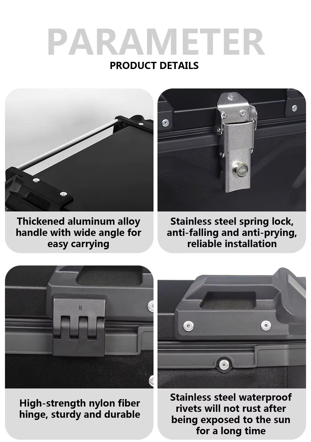 Aluminum Trunk 55L Motorcycle Top Case Waterproof Luggage Storage Tour Tail Box
