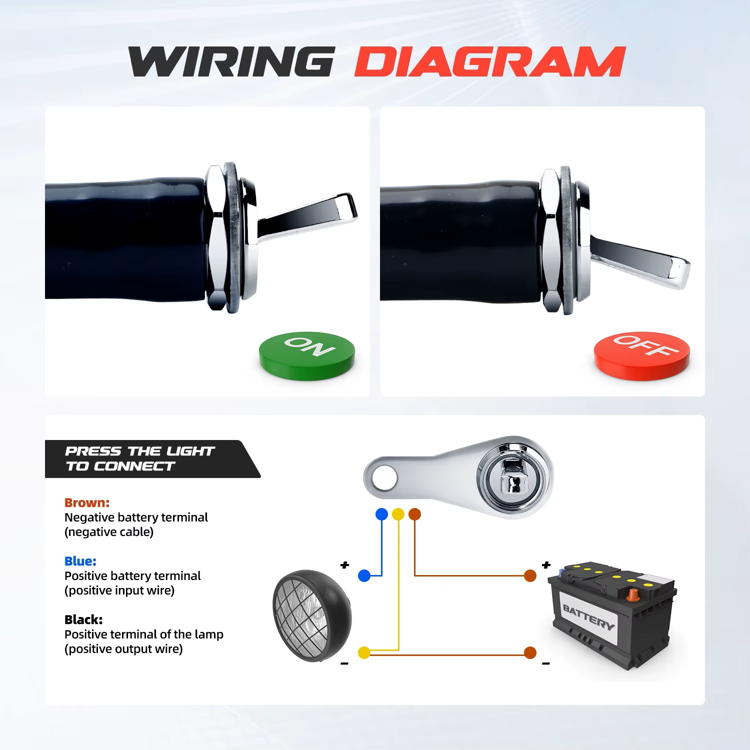 3-in-1 Stainless Steel Rocker Switch with Blue LED-Motorcycle Lights Flashing Control, Night Rider Switch