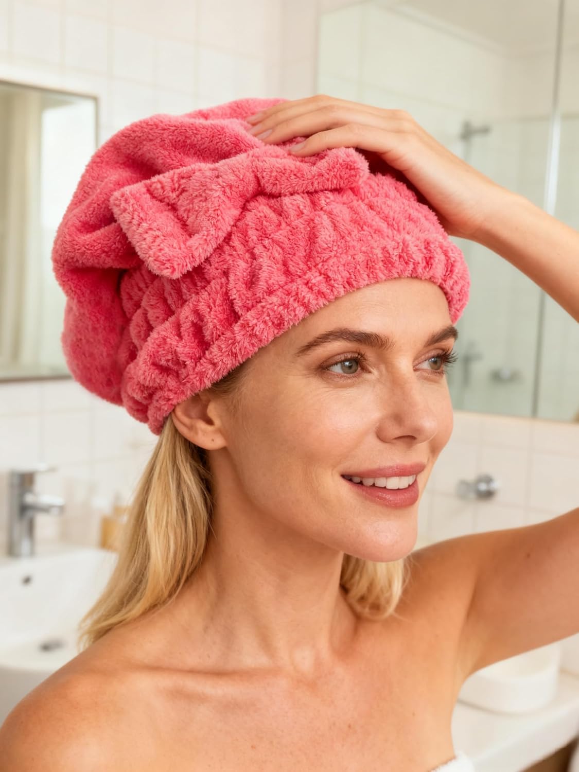 Microfiber Hair Drying Towels Head wrap with Bow-Knot Shower Cap Hair Turban hairWrap Bath Cap for Short or Curly Long & Wet Hair Gift for Women