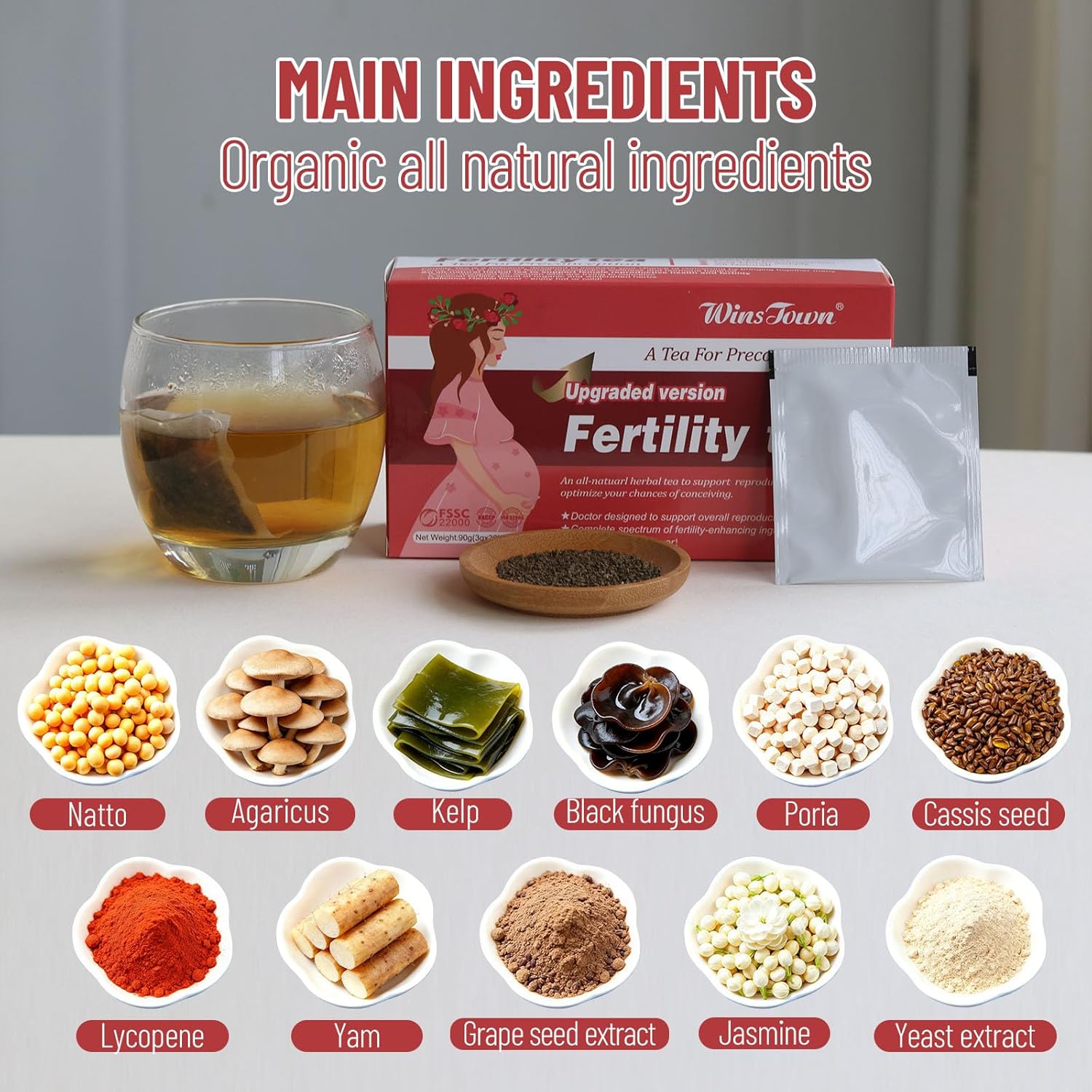 Wins Town Fertility Tea for Women - Preconception Herbal Beverage Support for Ovulation, Hormone Balance & Reproductive, 30 Tea Bags