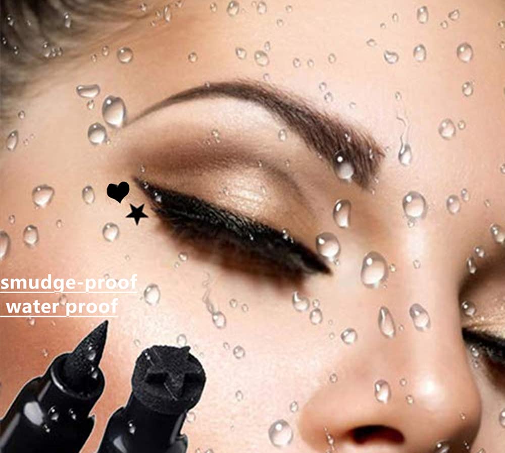 2in1 Black Liquid Eyeliner Stamp,Star Stamp Eyeliner Makeup,Double-Side Waterproof Eyeliner Pen,Long-lasting Smudge-proof Tattoo Tools,Black EyeLiner Makeup