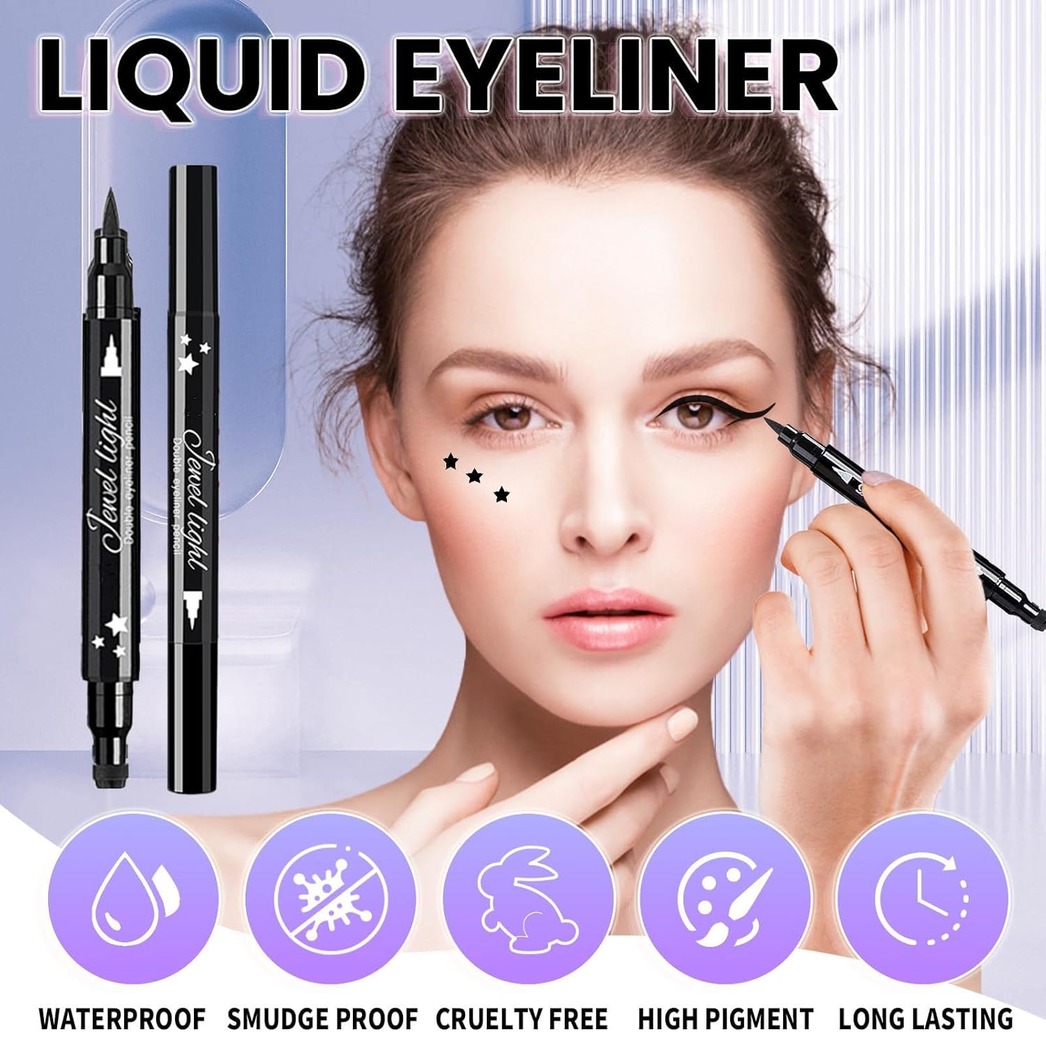2in1 Black Liquid Eyeliner Stamp,Star Stamp Eyeliner Makeup,Double-Side Waterproof Eyeliner Pen,Long-lasting Smudge-proof Tattoo Tools,Black EyeLiner Makeup view 6