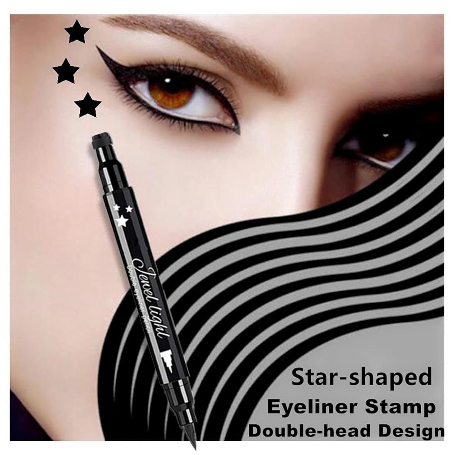 2in1 Black Liquid Eyeliner Stamp,Star Stamp Eyeliner Makeup,Double-Side Waterproof Eyeliner Pen,Long-lasting Smudge-proof Tattoo Tools,Black EyeLiner Makeup view 5
