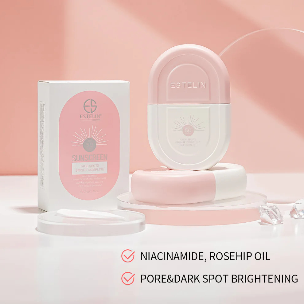 Estelin Fade Spot Bright Complex Sunscreen SPF 50-  Formulated with niacinamide and roseship oil for a White Cast-Free Finish