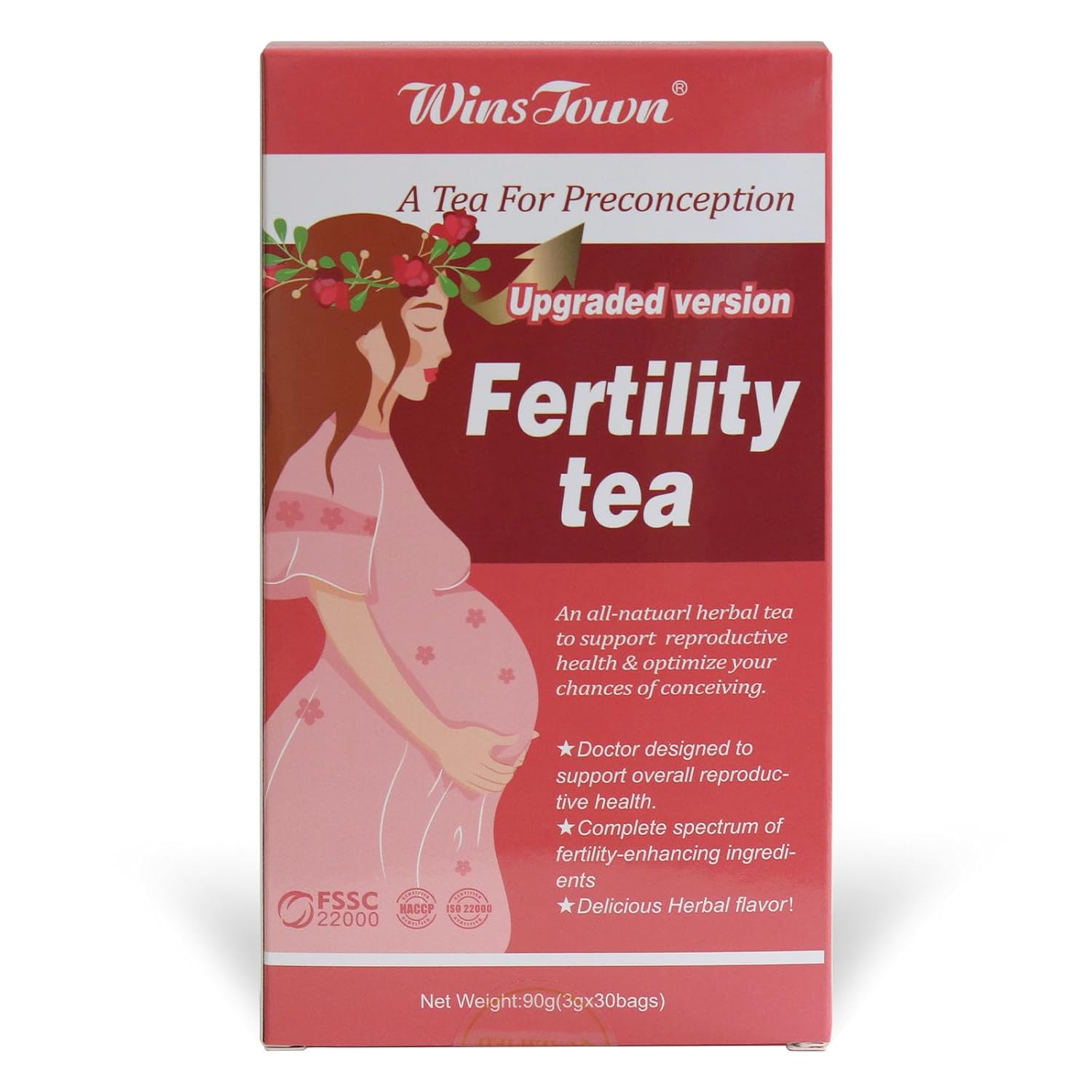 Wins Town Fertility Tea for Women - Preconception Herbal Beverage Support for Ovulation, Hormone Balance & Reproductive, 30 Tea Bags