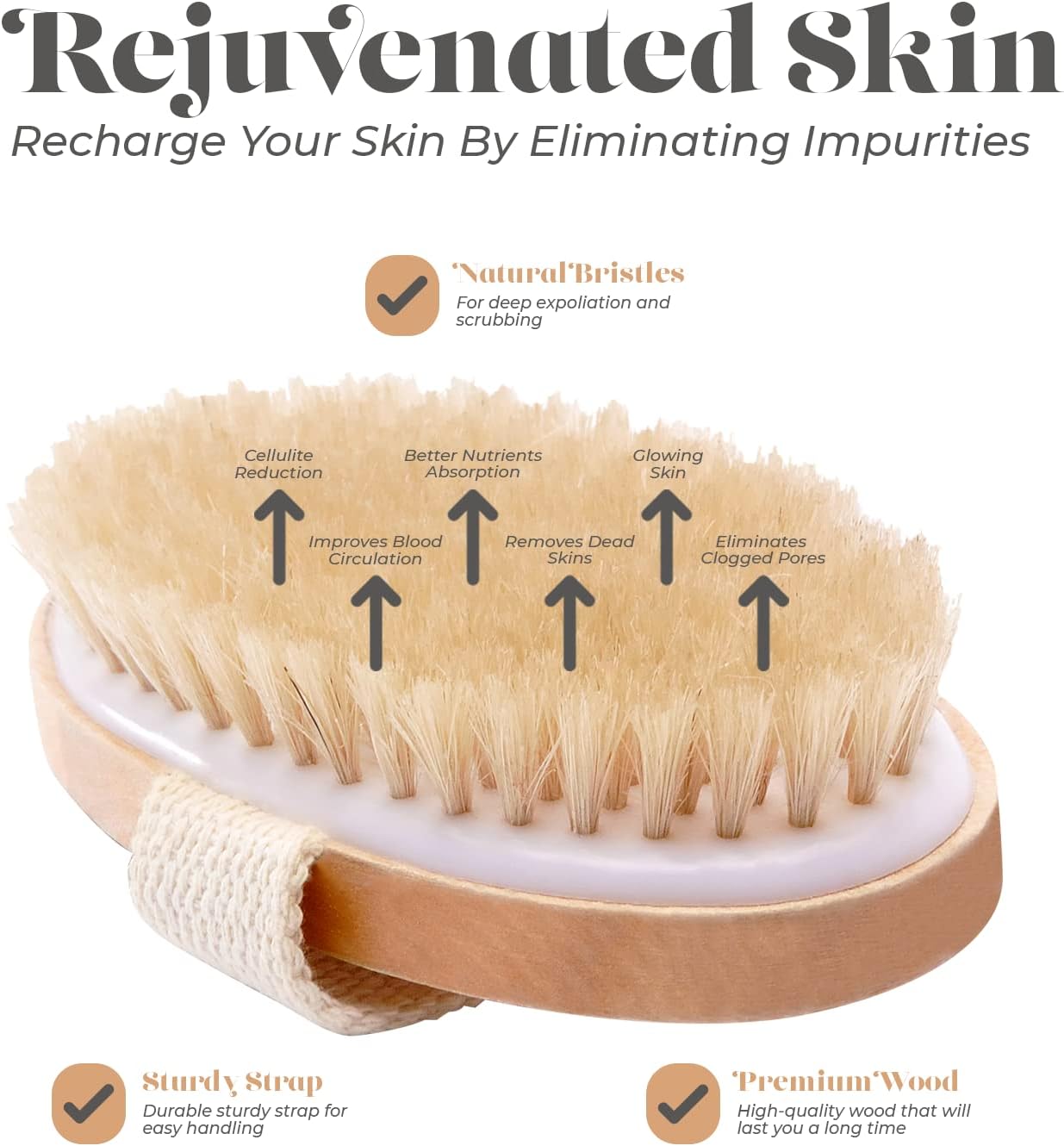 Premium Skin care Dry Body Brush - Improves Skin's Health and Beauty - Natural Bristle - Remove Dead Skin and Toxins, Improves Lymphatic Functions-Exfoliates, Stimulates Blood Circulation