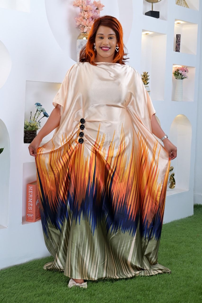 Women Kaftan Dress New Print Free Size Adjustable Belt Inside Elegant Loose Fit Comfortable Breathable Fabric Stylish Casual Wear Maxi Dress for All Body Types