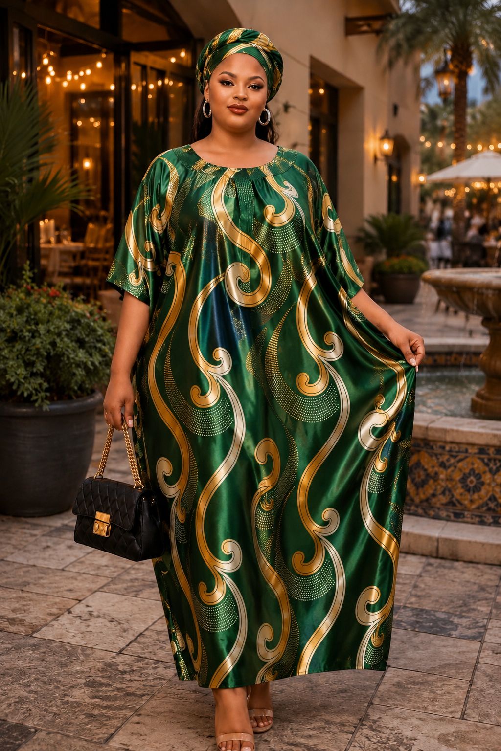 Elegant Women Kaftan Dress New Print Free Size With a Head Scarf Elegant Loose Fit Comfortable Breathable Fabric Stylish Casual Wear Maxi Dress for All Body Sizes