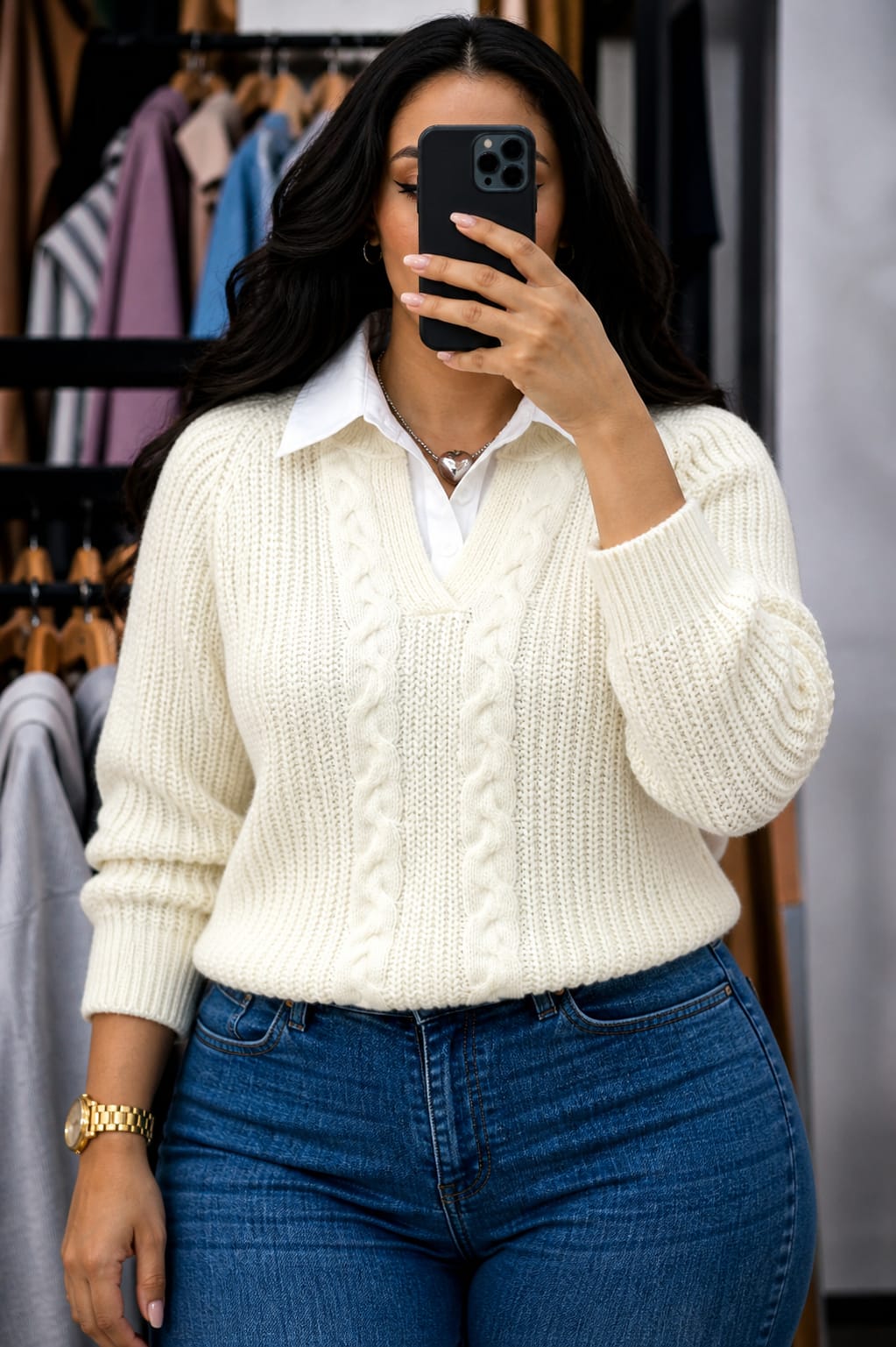 High Quality Women Sweater Top with Attached White Collar Free Size Elegant Knit Blouse Stylish Casual Office Wear Soft Warm Fabric Comfortable Chic Outfit