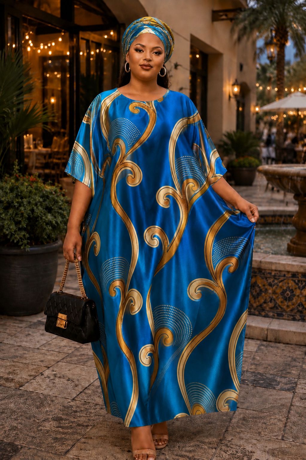 Elegant Women Kaftan Dress New Print Free Size With a Head Scarf Elegant Loose Fit Comfortable Breathable Fabric Stylish Casual Wear Maxi Dress for All Body Sizes