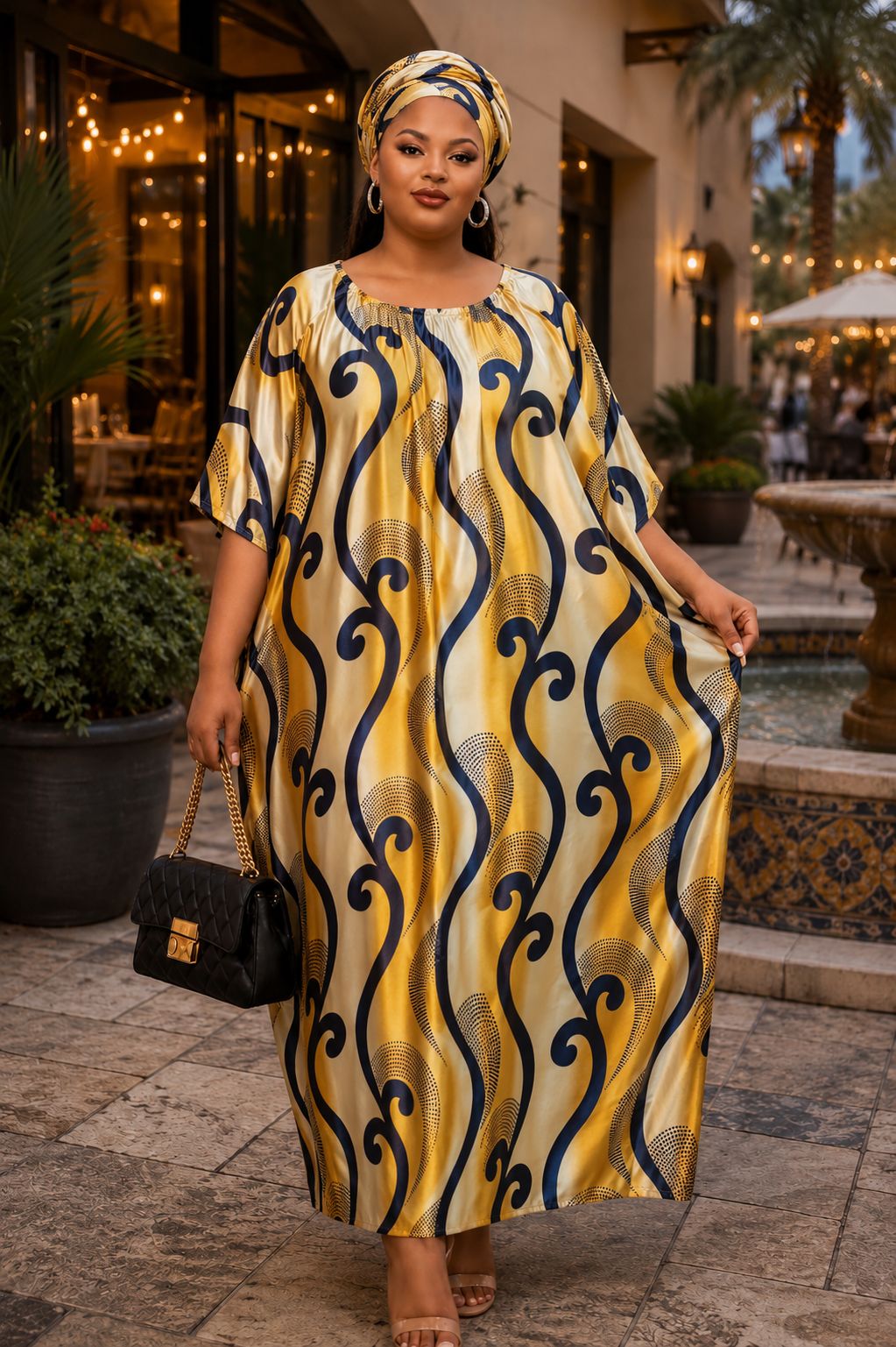 Elegant Women Kaftan Dress New Print Free Size With a Head Scarf Elegant Loose Fit Comfortable Breathable Fabric Stylish Casual Wear Maxi Dress for All Body Sizes