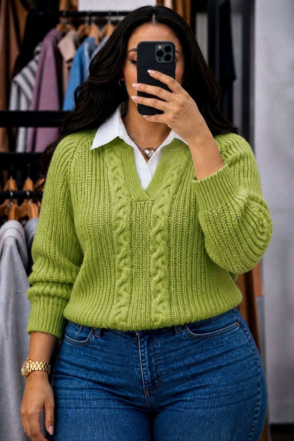 High Quality Women Sweater Top with Attached White Collar Free Size Elegant Knit Blouse Stylish Casual Office Wear Soft Warm Fabric Comfortable Chic Outfit