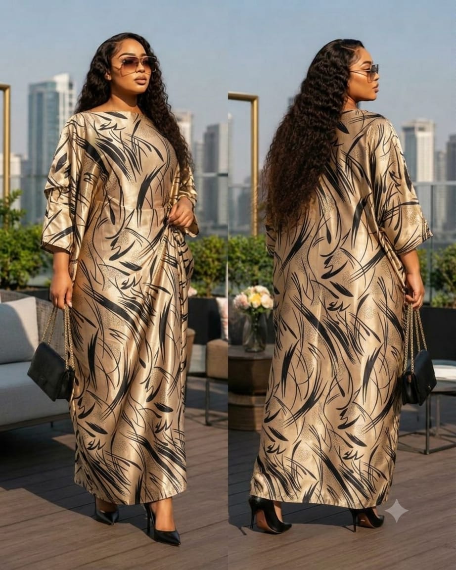Elegant Women Kaftan Dress Heavy Silk Free Size Adjustable Inside Elegant Loose Fit Comfortable Breathable Fabric Stylish Casual Wear Maxi Dress for All Body Types Fits all Sizes
