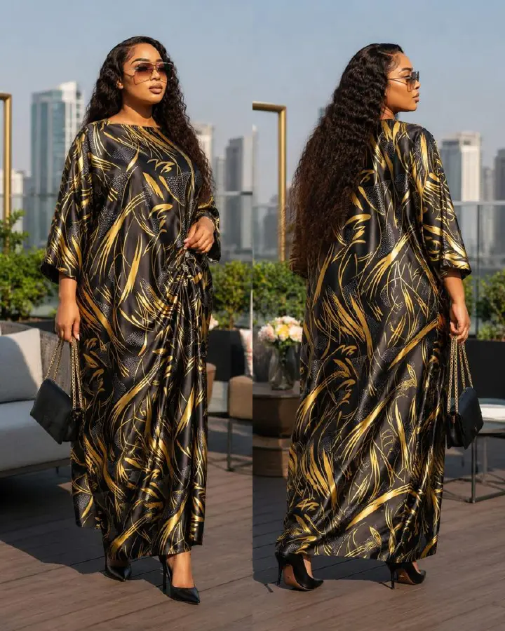 Elegant Women Kaftan Dress Heavy Silk Free Size Adjustable Inside Elegant Loose Fit Comfortable Breathable Fabric Stylish Casual Wear Maxi Dress for All Body Types Fits all Sizes