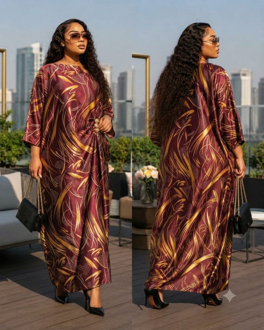 Elegant Women Kaftan Dress Heavy Silk Free Size Adjustable Inside Elegant Loose Fit Comfortable Breathable Fabric Stylish Casual Wear Maxi Dress for All Body Types Fits all Sizes
