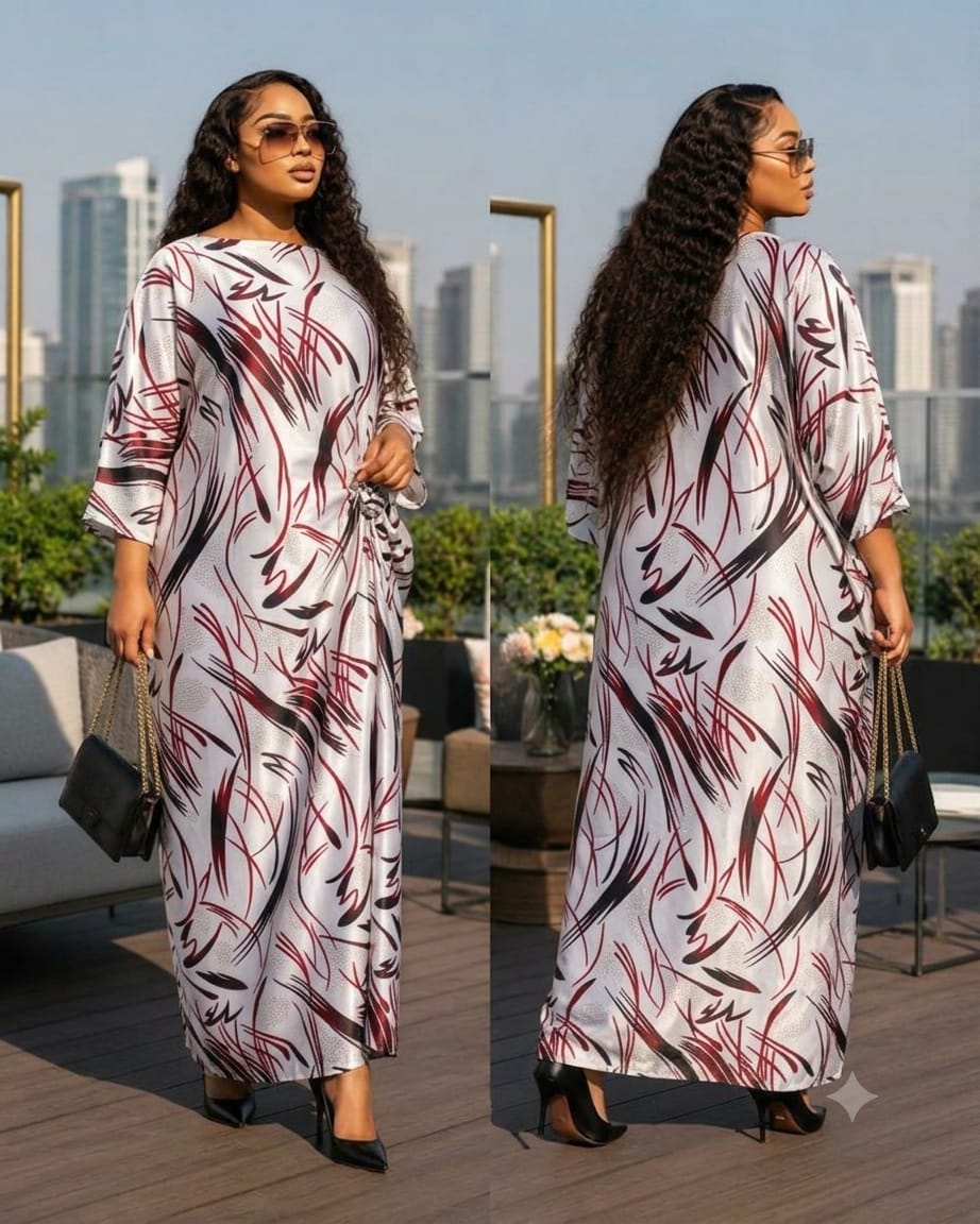 Elegant Women Kaftan Dress Heavy Silk Free Size Adjustable Inside Elegant Loose Fit Comfortable Breathable Fabric Stylish Casual Wear Maxi Dress for All Body Types Fits all Sizes