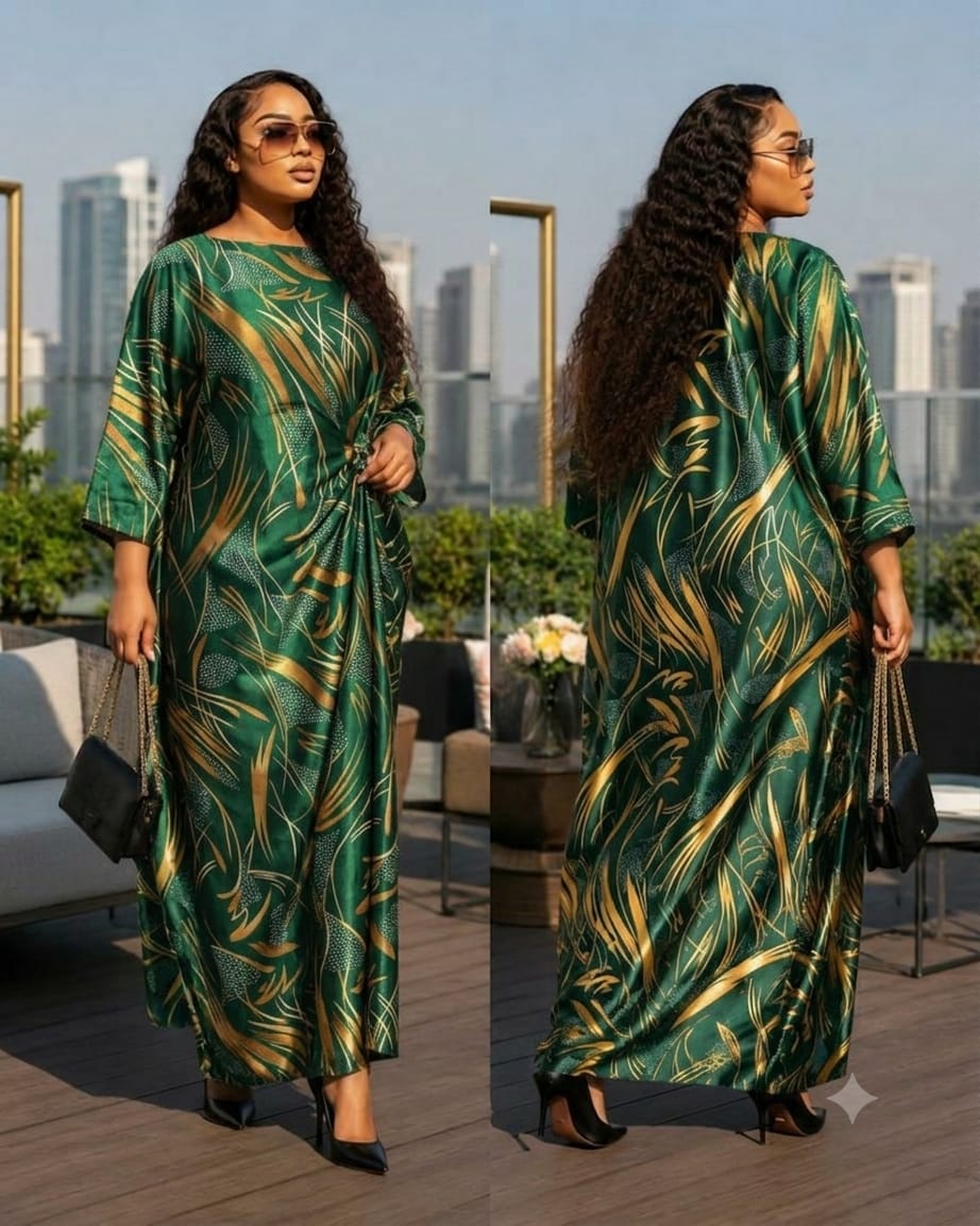Elegant Women Kaftan Dress Heavy Silk Free Size Adjustable Inside Elegant Loose Fit Comfortable Breathable Fabric Stylish Casual Wear Maxi Dress for All Body Types Fits all Sizes