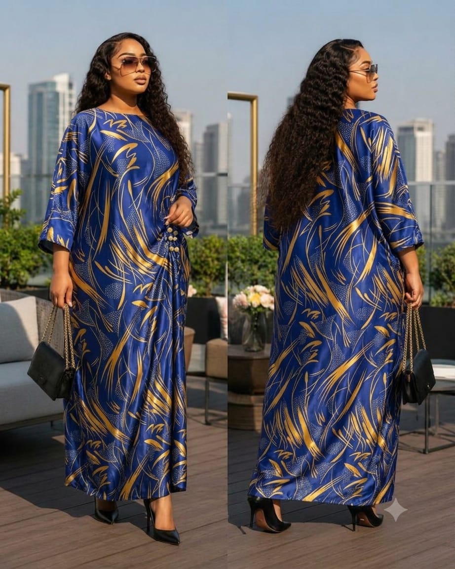 Elegant Women Kaftan Dress Heavy Silk Free Size Adjustable Inside Elegant Loose Fit Comfortable Breathable Fabric Stylish Casual Wear Maxi Dress for All Body Types Fits all Sizes