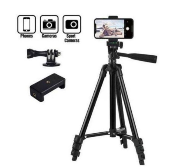 3120A Adjustable Aluminum Mini Tripod Stand with Handle & Phone Holder for Smartphones and Cameras