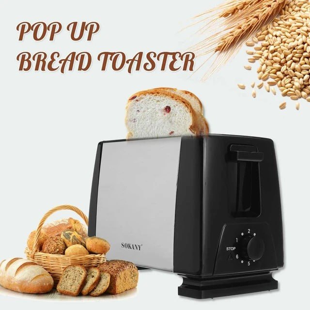 Sokany 2-Slice Silver Bread Toaster - Non-Stick, Adjustable Heat, Easy Clean