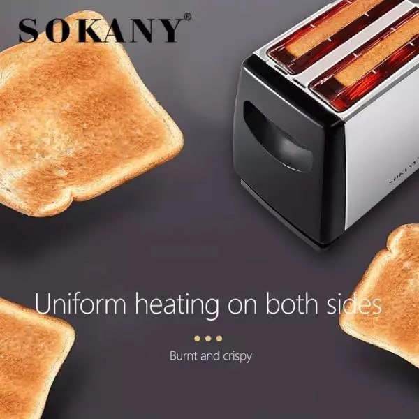 Sokany 2-Slice Silver Bread Toaster - Non-Stick, Adjustable Heat, Easy Clean