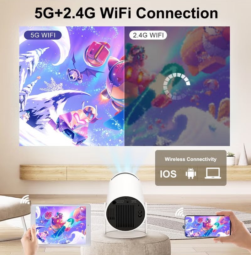 HY300 Android 5G Wifi Smart Portable Projector 1280 720P Full HD Office Home Theater Video Mini Projector